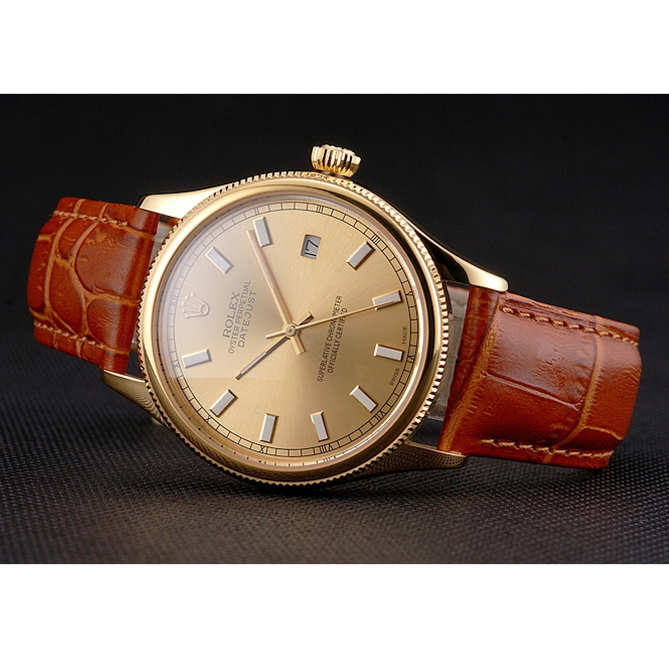 Good copy rolex watches Dial Light Leather Brown Swiss Strap Rolex Gold Gold Datejust Case 0806